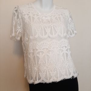 ☀️ Bleuh Ciel White Lacy Crop Top Sz M